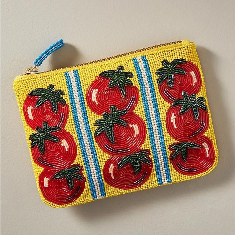 Anthropologie Fiona Medium Beaded Pouch Tomato NWOT